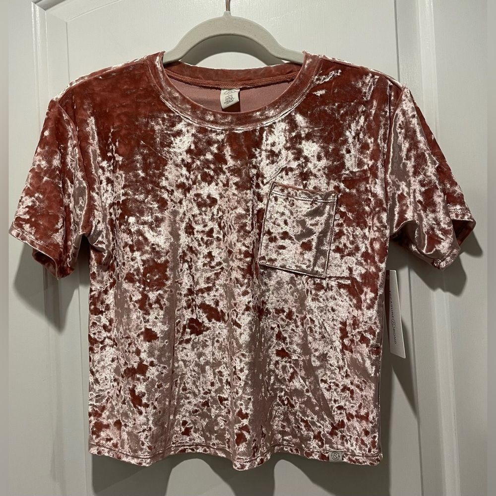 Treasure & Bond Velvet Pink Short Sleeve Top size L(10-12)